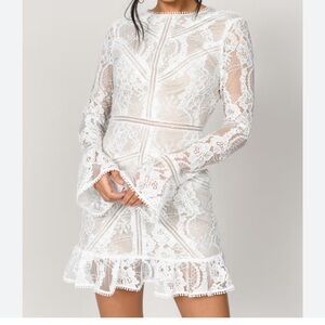 Tobi White Lace Long Sleeve Dress